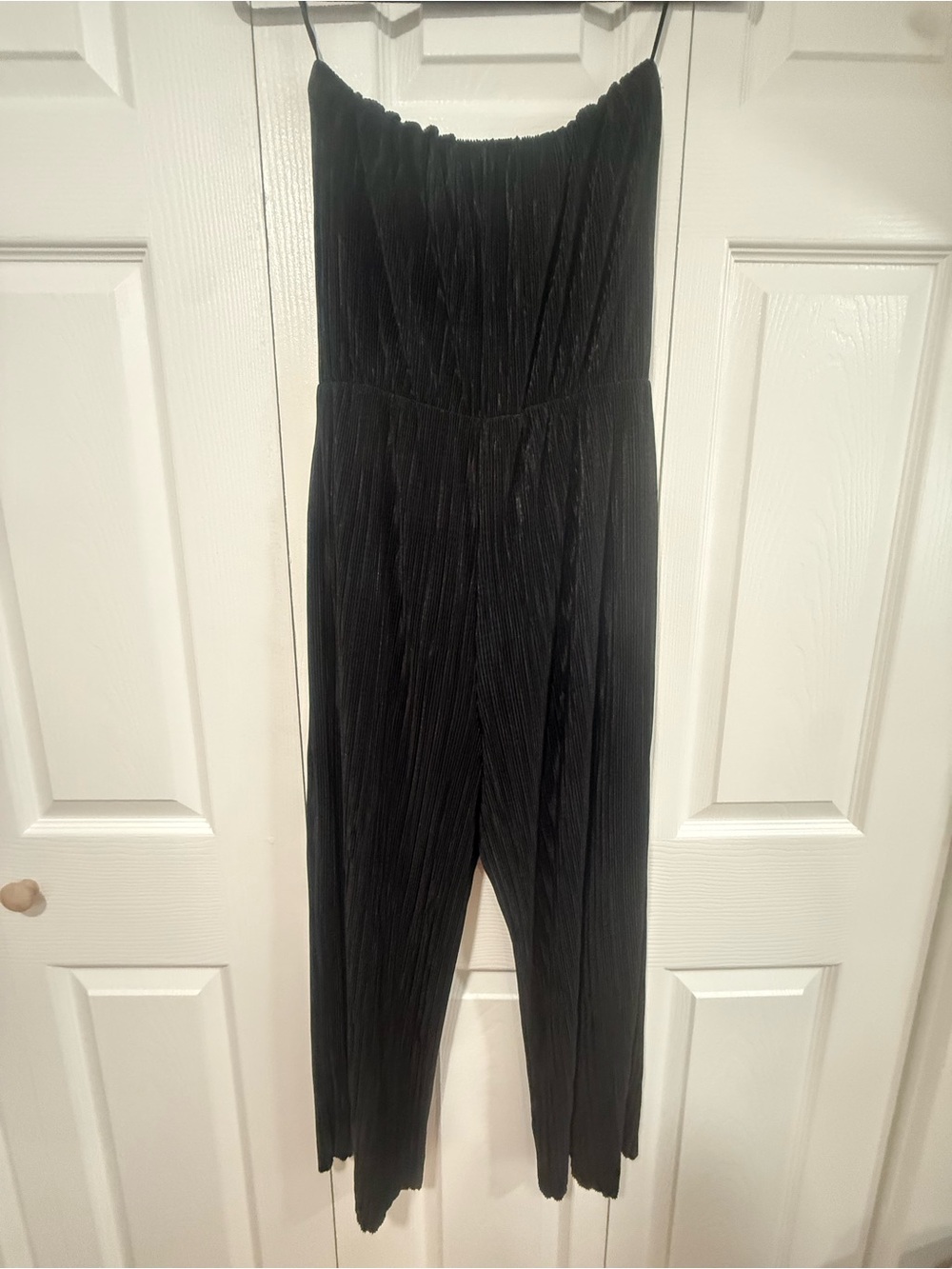 Aqua Strapless Black Pleated Jumpsuit